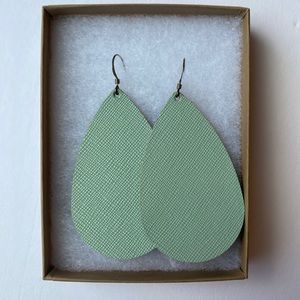 Nickel & Suede Medium Mint Pastel Green Leather Teardrop Earrings